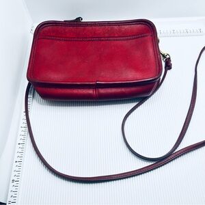Coach Cherry Red Vintage Leather Crossbody Bag with 22”Slim Strap